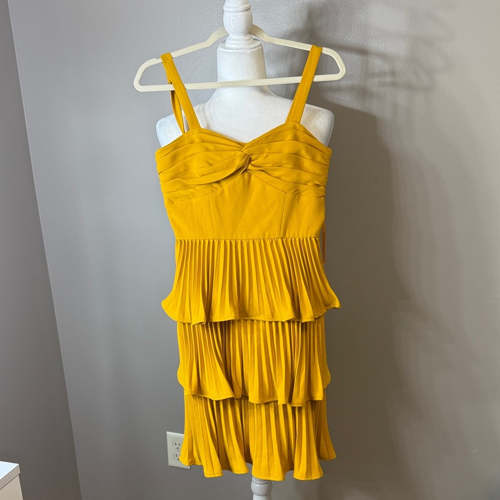 Gianni Bini Mustard Pleated Mini Dress